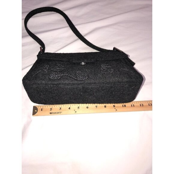 Handbag Gray Textured Leaves Fabric Shoulder Bag Purse Fall Felted Liz Claiborne - Picture 9 of 12